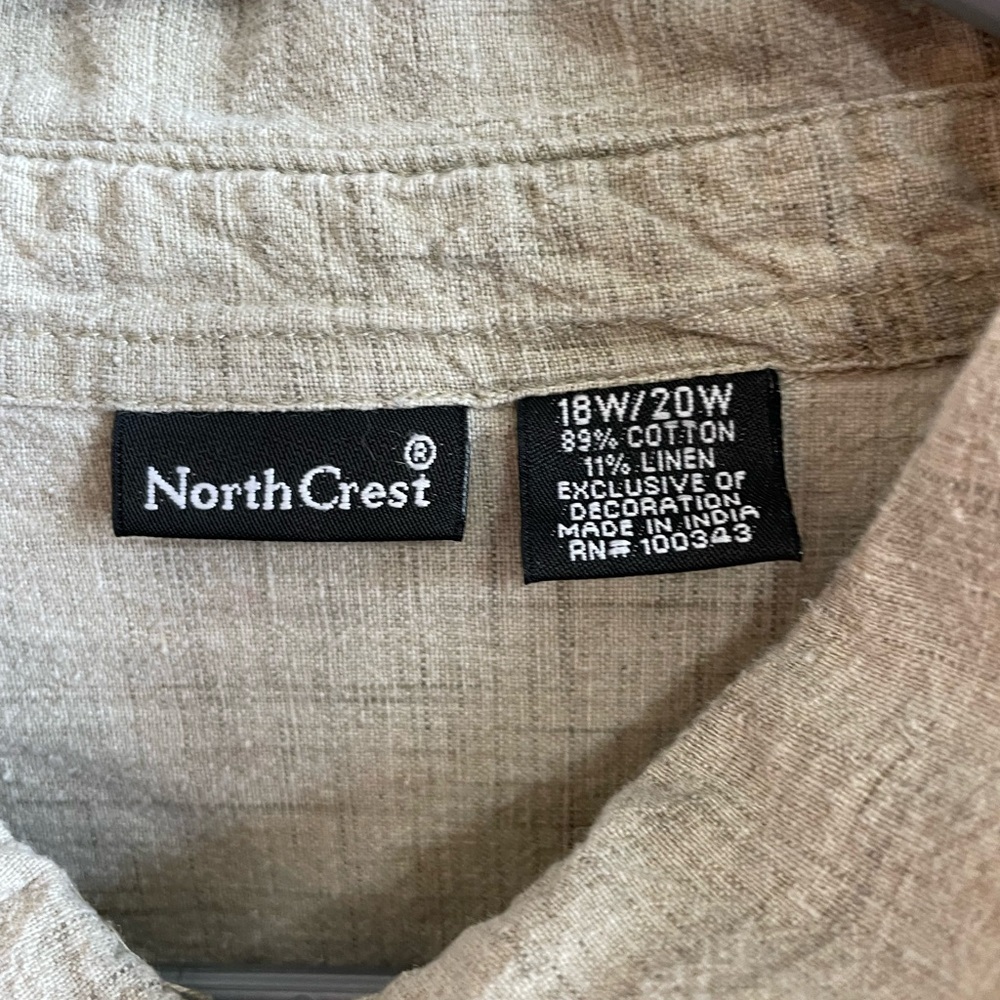 NORTHCREST Vintage Beige Linen/Cotton Blend Emboidered Button Up Shirt. - Picture 3 of 9